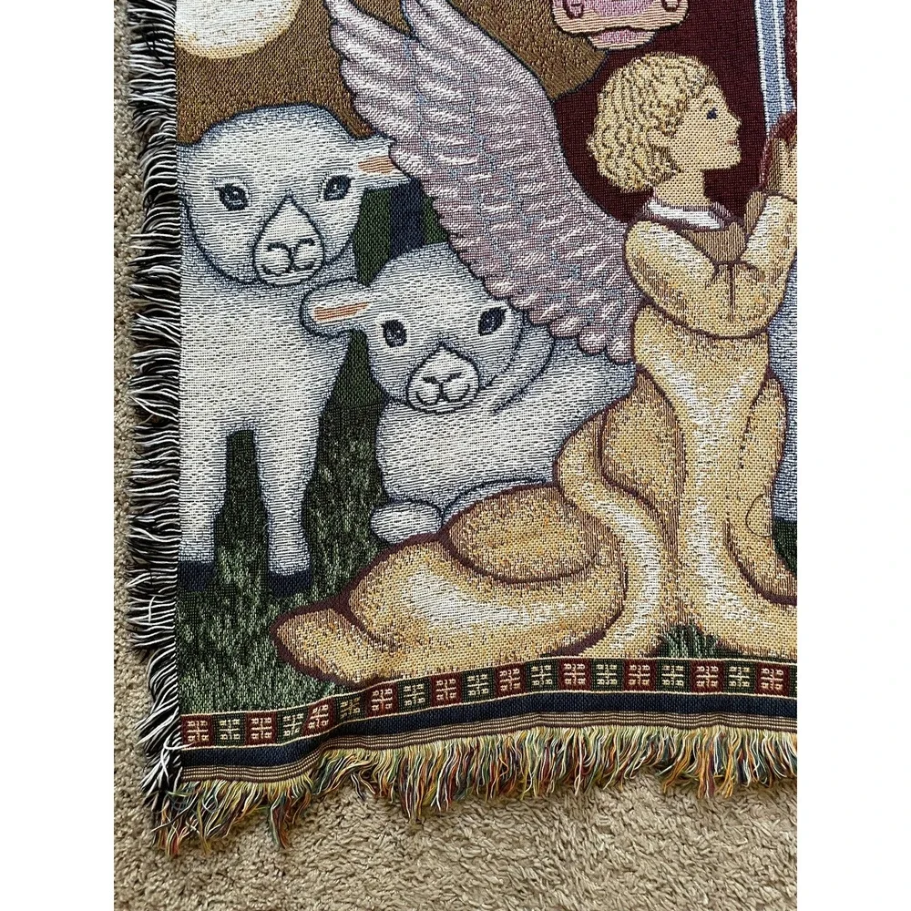Vintage Christmas Nativity Tapestry Throw Blanket Christian Decor Religious